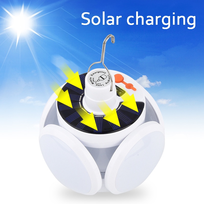 Lampu Bohlam LED Portable Lipat Solar Outdoor Light/ Lampu Emergency Tahan Air Tahan Lama/Lampu Penerangan Taman Camping Charging USB