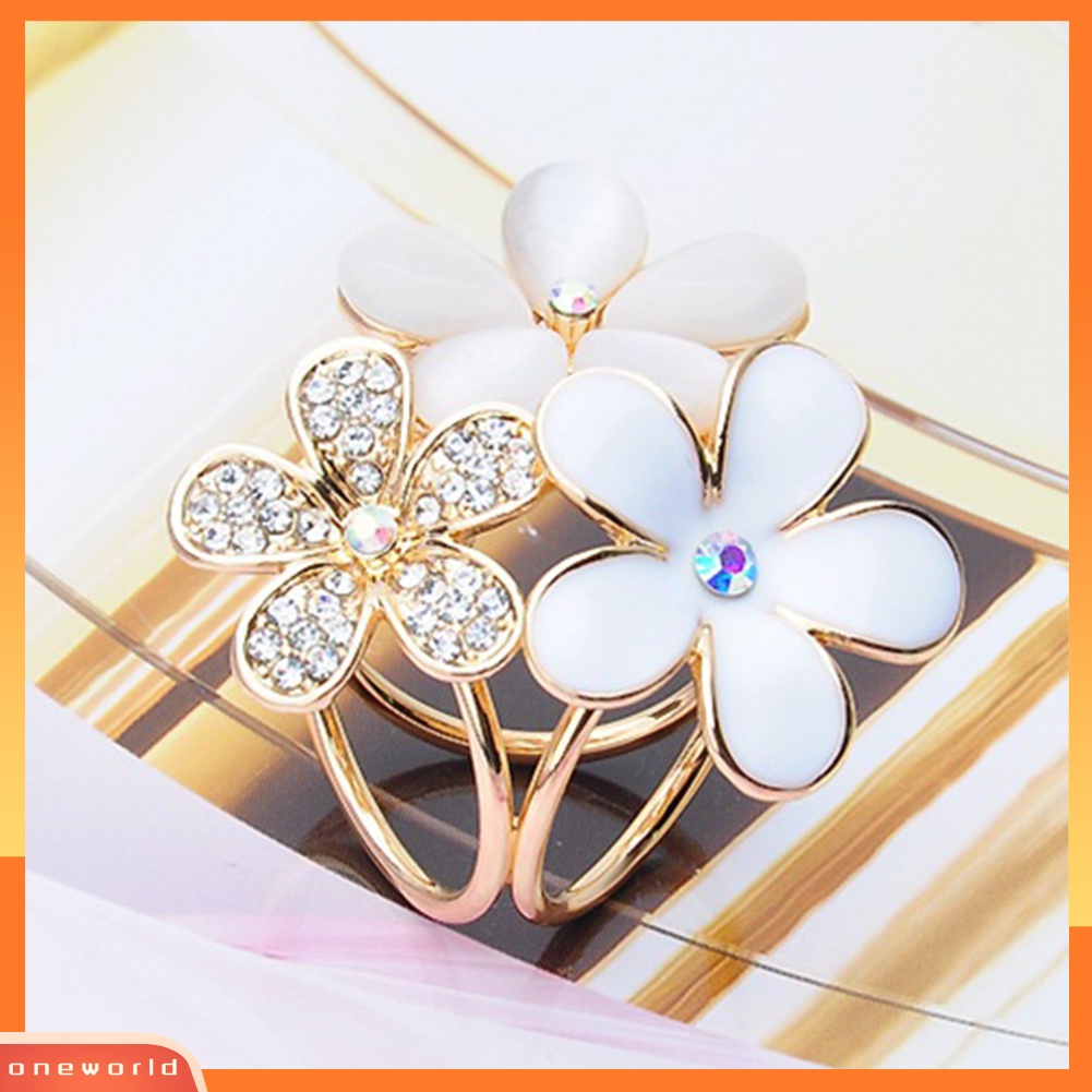 OW@ Women Shiny Rhinestone Inlaid Flower Scarf Ring Clip Holder Brooch Pin Buckle