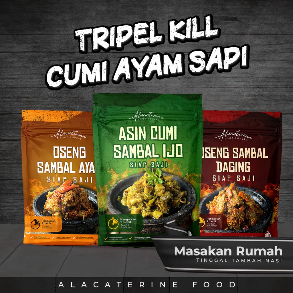 

Alacaterine Food | Paket Lengkap Oseng Sambal Ayam, Oseng Sambal Daging, Asin Cumi Sambal Ijo | Masakan & Makanan Siap Saji