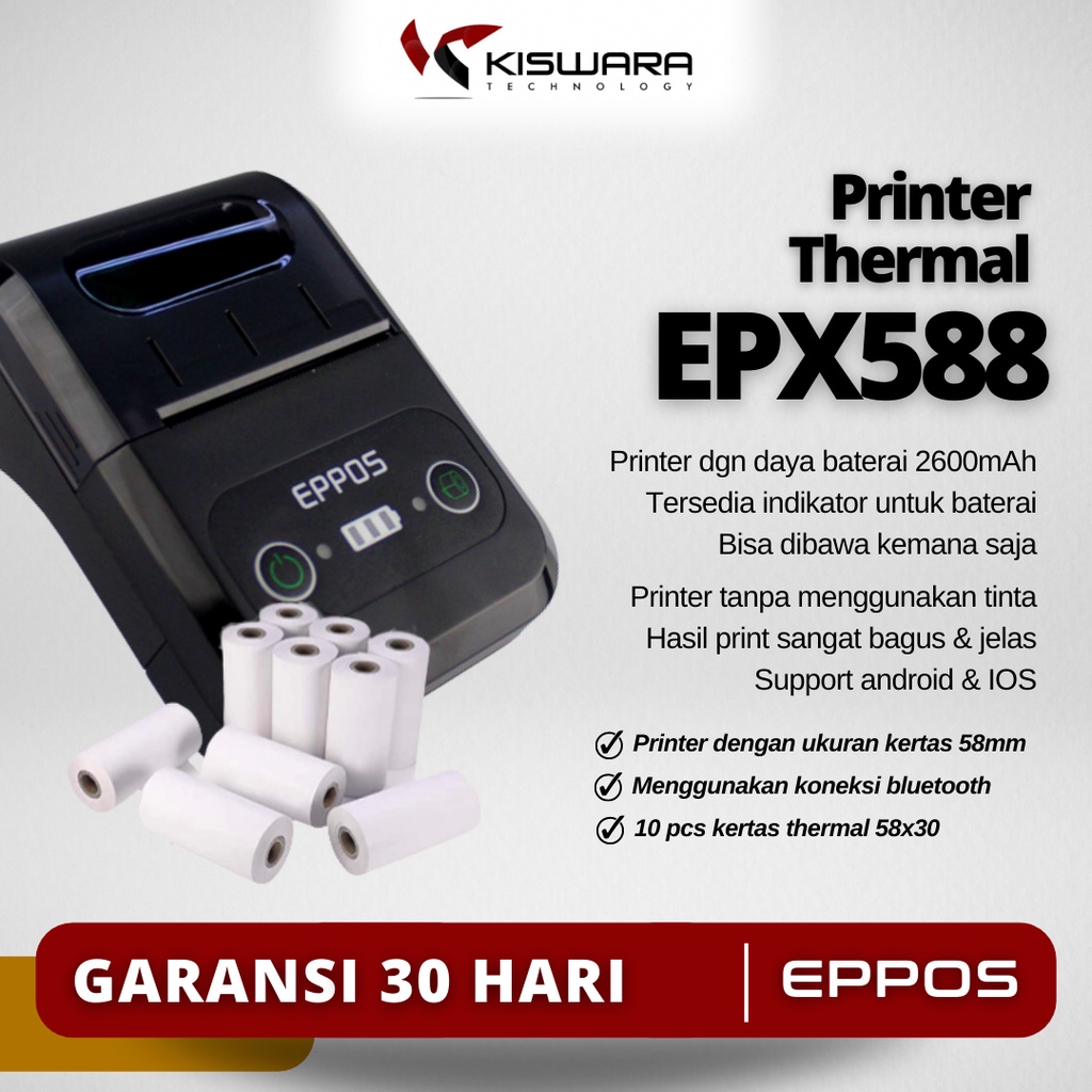 Paket Printer Bluetooth EPPOS RPP02 (Baterai) + 10 Roll Kertas alat kasir