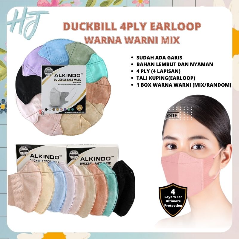 COD (HJ) Masker Alkindo Duckbill 4Ply Warna Warni Mix Earloop Premium Mask