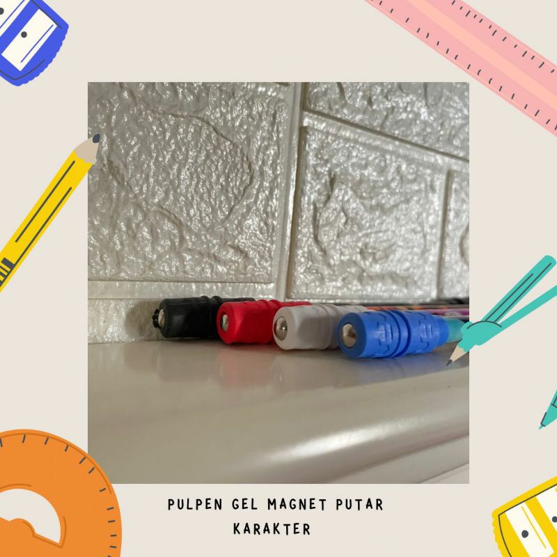 PULPEN PEN GEL PUTAR MAGNET KARAKTER ANIME ISI 4 / 8 / 12 PCS PENA LUCU TINTA HITAM