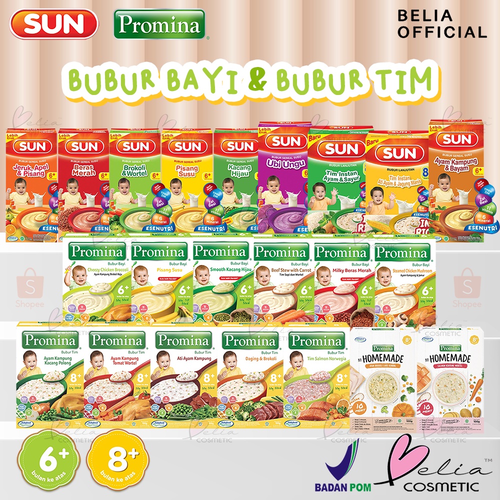 ❤ BELIA ❤ PROMINA &amp; SUN Bubur Bayi | Bubur Tim 6+ Bulan | 8+ Bulan | BOX | Instant | MPASI Sehat | Makanan Sehat Bayi | BPOM