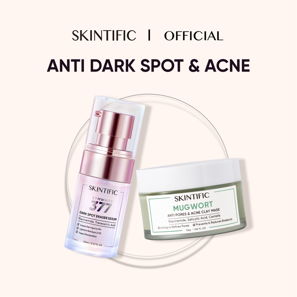 SKINTIFIC Brightening Set 2pcs Skincare Paket Symwhite 377 Whitening Serum & Mugwort Mask Anti Dark Spot Acne Mencerahkan Kulit