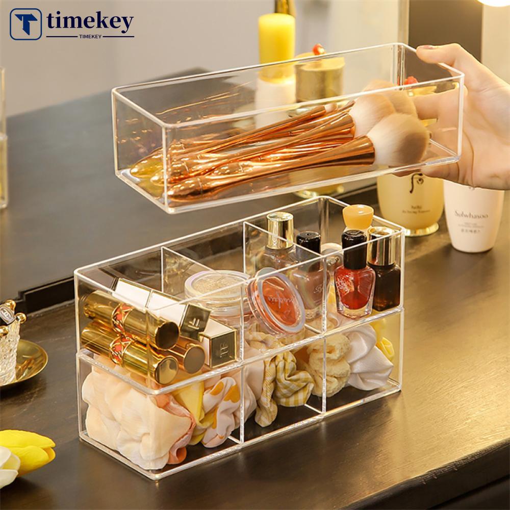 Timekey Kotak Penyimpanan Lapis Make Up Akrilik Akrilik Finishing Grid Untuk Kosmetik Perhiasan Lipstik Organizer Meja Laci Kompartemen Display Box I2U6