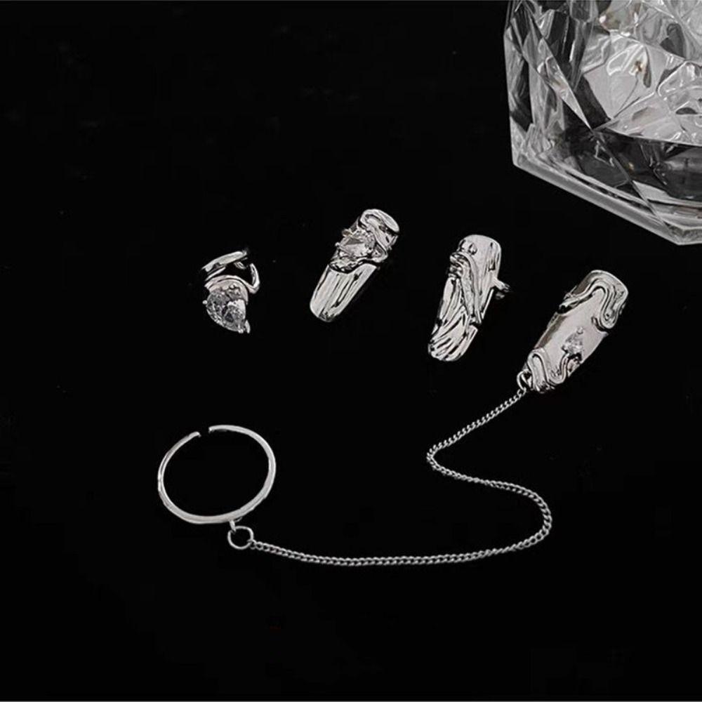 Mxbeauty Kuku Cincin Unik Adjustable Nail Art Cincin Baru Gaya Cina Paduan Hadiah Hari Valentine Logam Tidak Teratur Jari Cincin Set