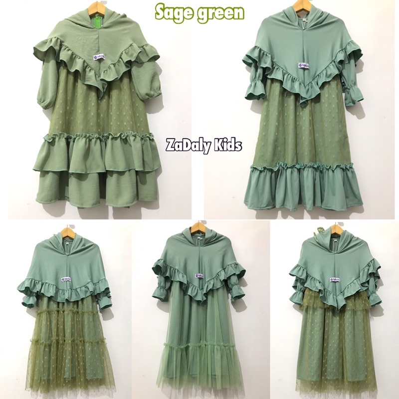 gamis anak dan gaun anak usia 7-15 tahun warna SAGE GREEN size XXL-5L