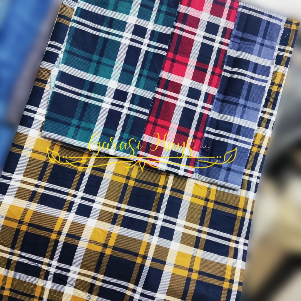 Kain Katun Kotak Stretch untuk Celana Lebar 150 cm