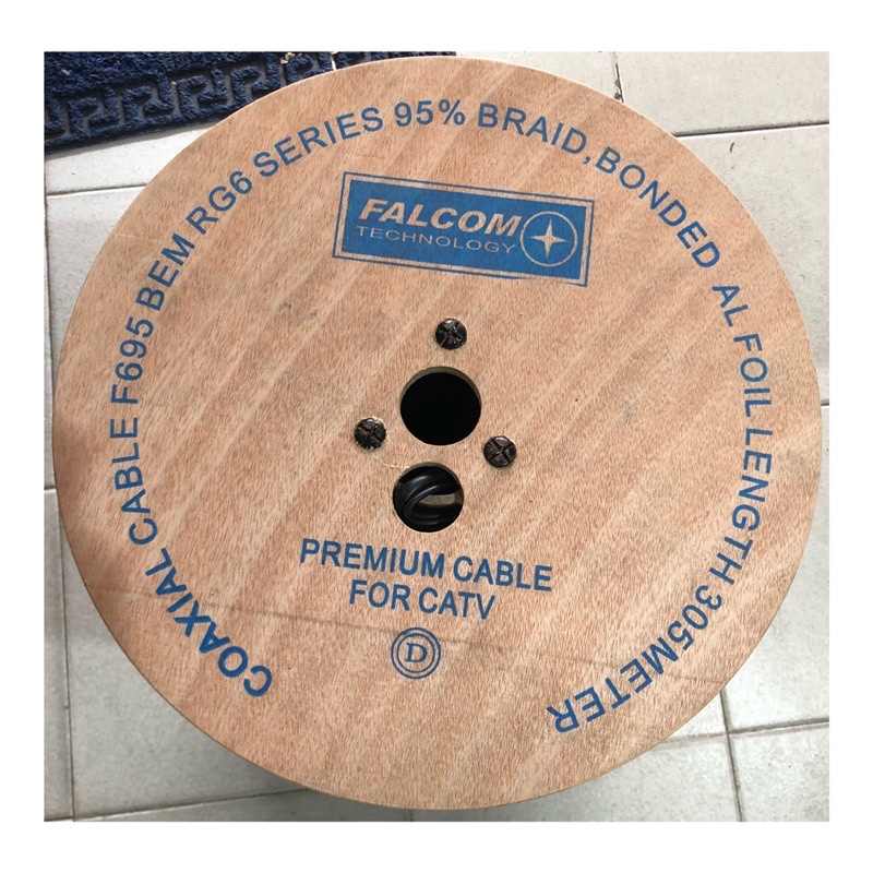 Kabel Coaxial RG6-F695BEM Falcom RG 6 95 Persen 305 meter Messenger untuk CATV
