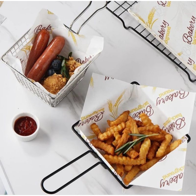 [ 100 PCS ] kertas roti motif / wax paper / baking paper motif BAKERY GANDUM ~ FOOD GRADE.