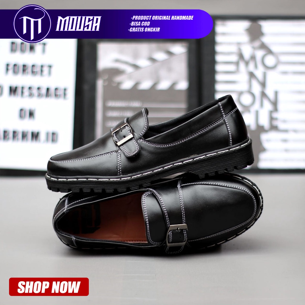 Sepatu Formal Kerja Pantofel Pria Docmart Hitam Kulit Sintetis Mousa Domo