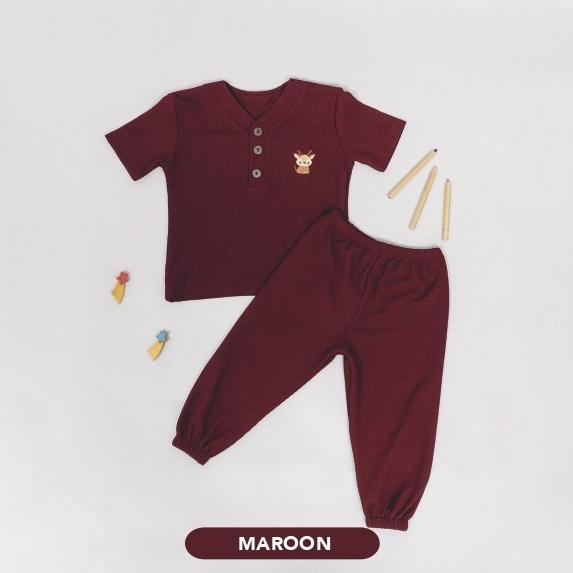 Setelan Anak Waffle Knit Set Mooi Maroon