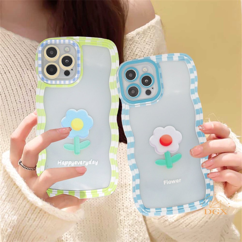 Realme 10c30 C31 C35 C21Y C25Y RealmeC11 C25 C17 C15 C12 C3 C2 Realme 8i 7i 5 5i 6i 7 Pro Kotak-Kotak Bunga Gelombang Tepi TPU Phone Case Cover DGX