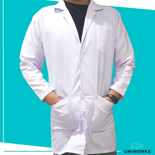 UNIWORKS Jas Lab Medis Bahan Oxford Original dan American Drill Warna Putih 3 Model Lengan