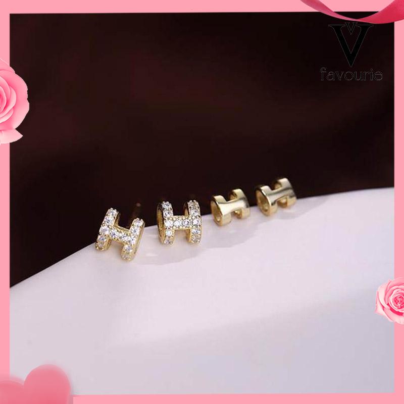 CODMini H Letter Simple Ear Studs Temperamen Indah Anting Semua Cocok untuk Wanita-FA