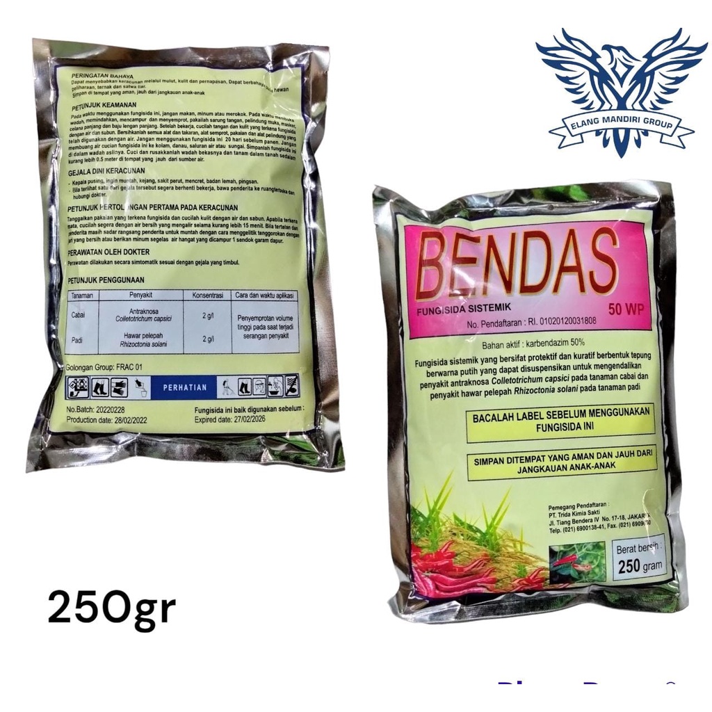 BENDAS 50 WP 250gr Fungisida Sistemik Pembasmi Hama Jamur pada Tanaman Bahan aktif : karbendazim (carbendazim) 50%