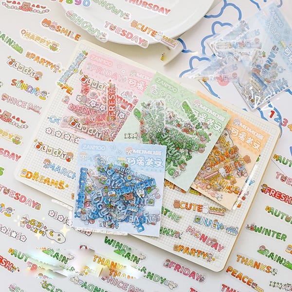 

48pcs Stiker Tulisan Bulan Hari English Word Sticker Aesthetic Bujo Journaling