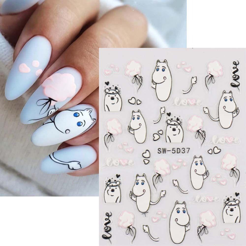 Mxbeauty Kartun Stiker Kuku Lucu Perekat Diri Kelinci Kucing Manikur Aksesoris Panda Nail Art Dekorasi