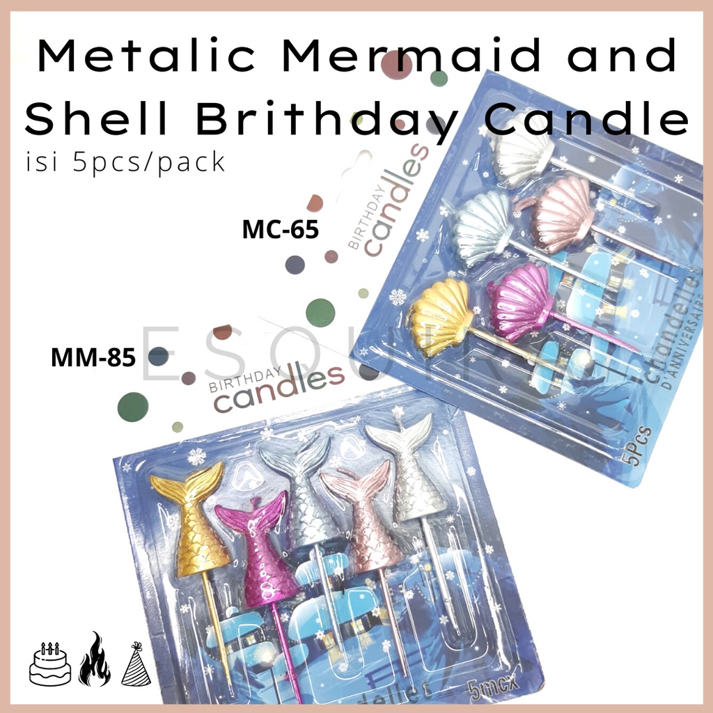 Metalic Mermaid and Sheels Candle / Lilin Mermaid dan Kerang / 5 pcs