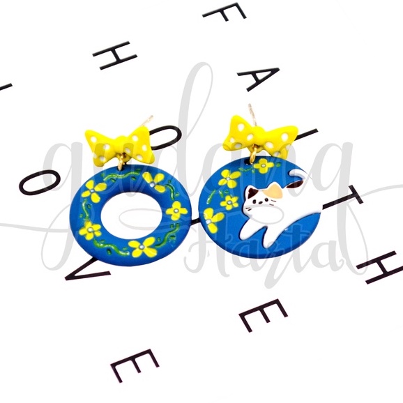 Anting Stud Wanita Cat And Flower Earrings Motid Kucing Dan Bunga GH 203437