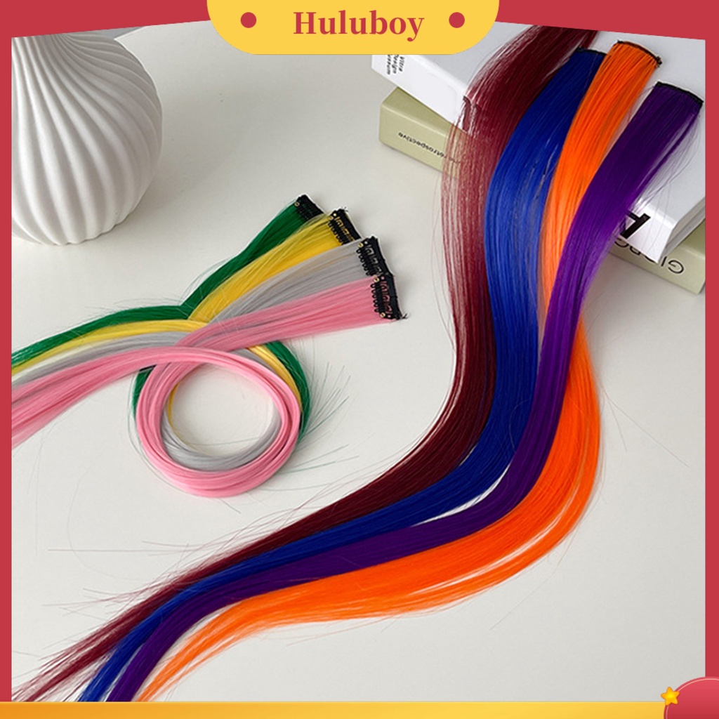 Rambut Palsu Extension Highlight Model Lurus Bahan Serat Buatan Warna-Warni Dengan Klip Untuk Wanita