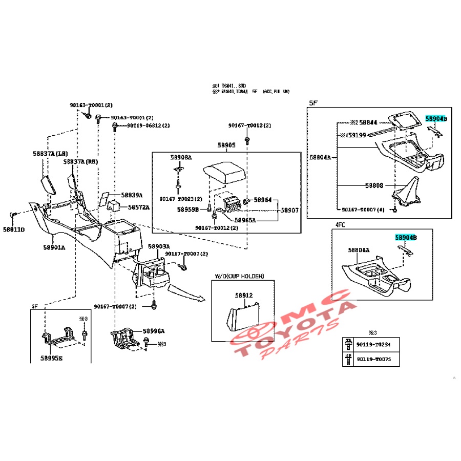 Cover Hand Brake / Penutup Rem Tangan Innova Fortuner 58904-0K010-A0
