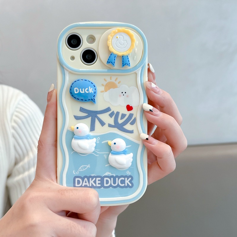 Swimming Duck Doll Push The Window Cover Soft Case iP iPhone 11 12 13 14 Pro Max + Plus Wavy Casing Apple