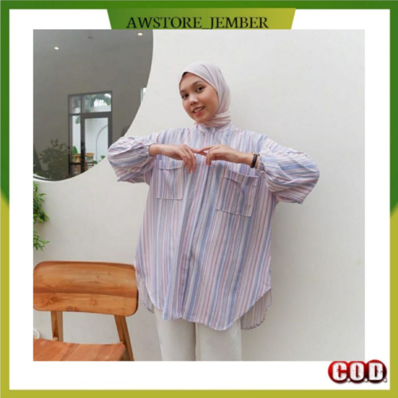 AWSTORE JEMBER Sierra Candy Stripe Tunik Bahan Katun Poly Fit XL