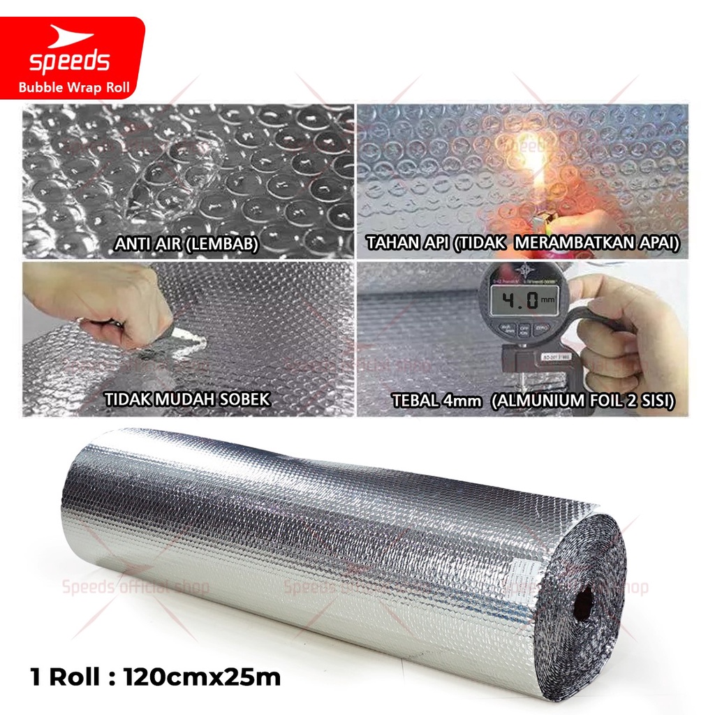 SPEEDS Aluminium Bubble Foil Wrap Anti Panas Peredam Panas Atas 120cmx25m Aluminum Insulator