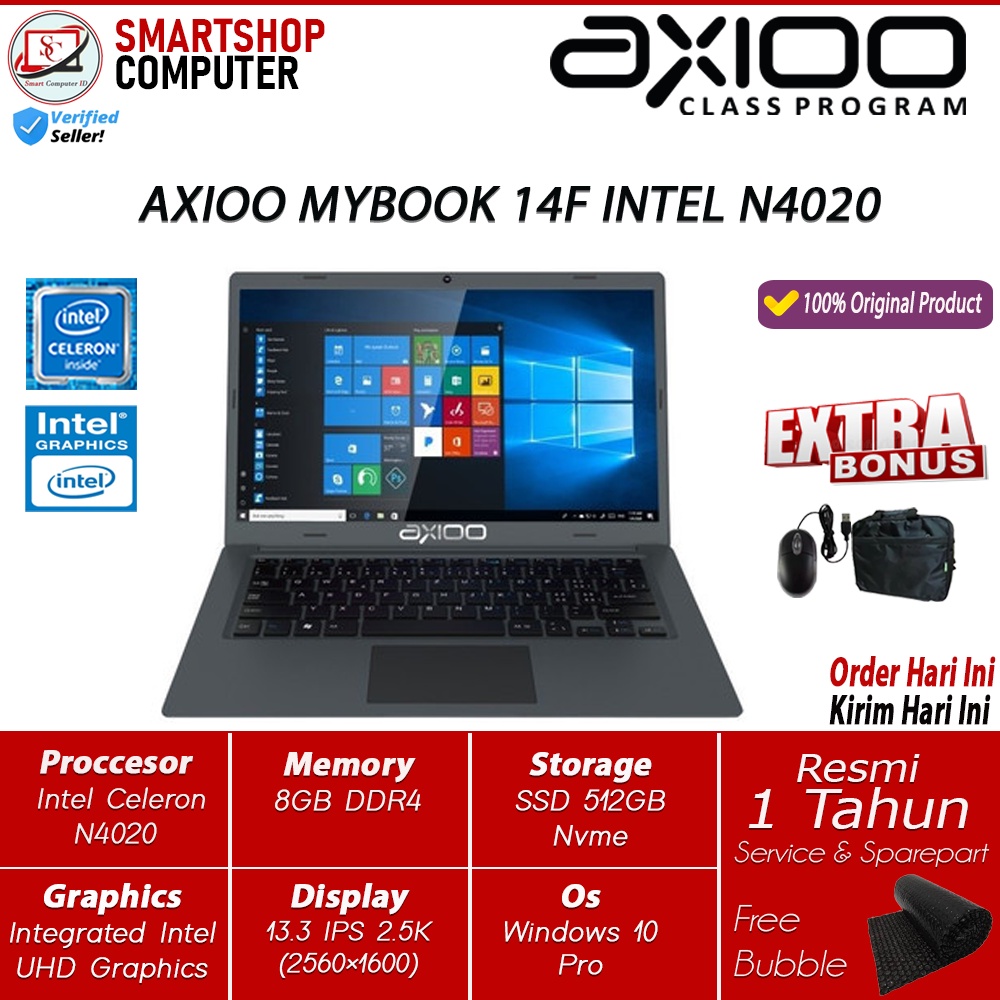 Laptop Promo Axioo Mybook 14 Intel N4020 8GB 512GB 13 Win 10 Pro