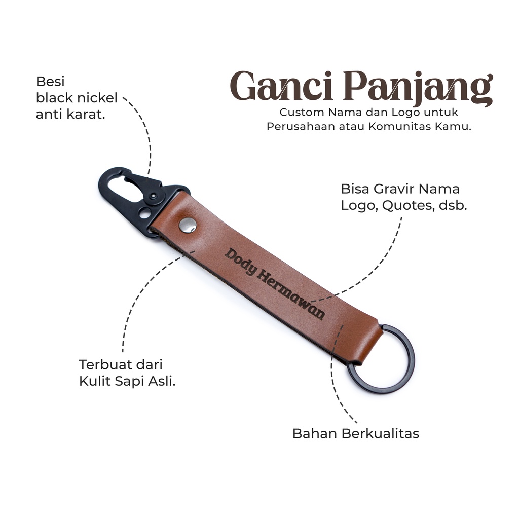 Gantungan Kunci Motor Panjang Kulit Sapi Asli - Ganci Handmade Premium Leather