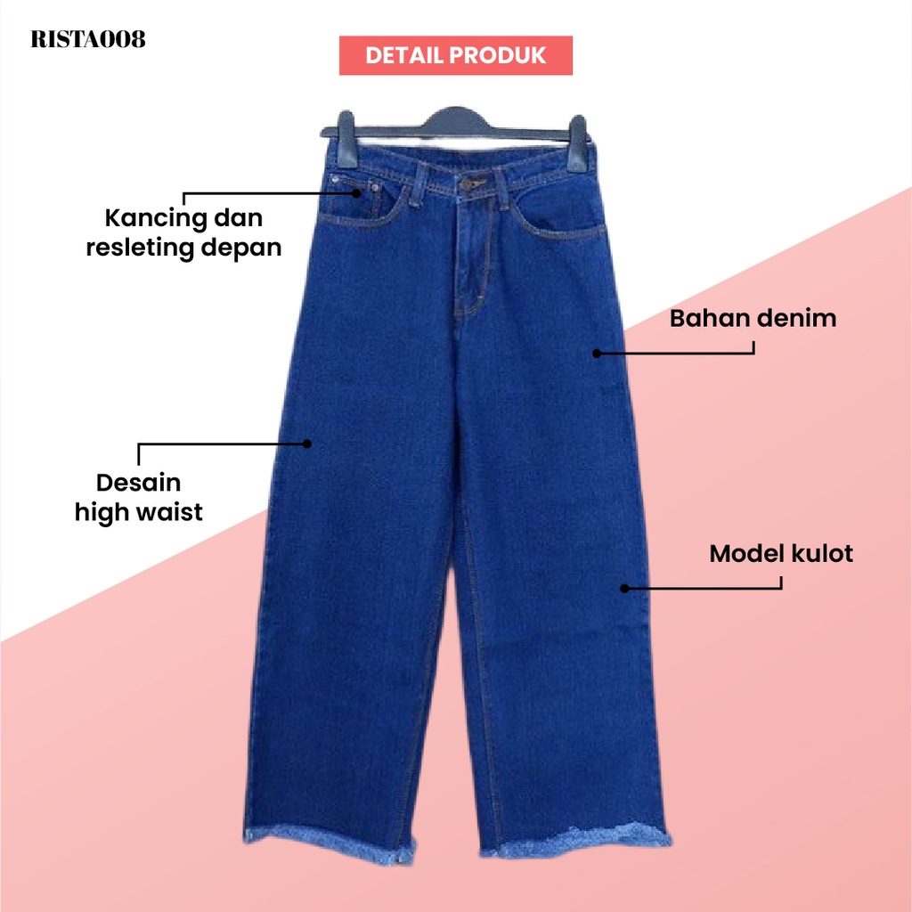 Kulot Jeans Rawis Highwaist Pants Bawahan Cullotes Celana Panjang Wanita Kekinian