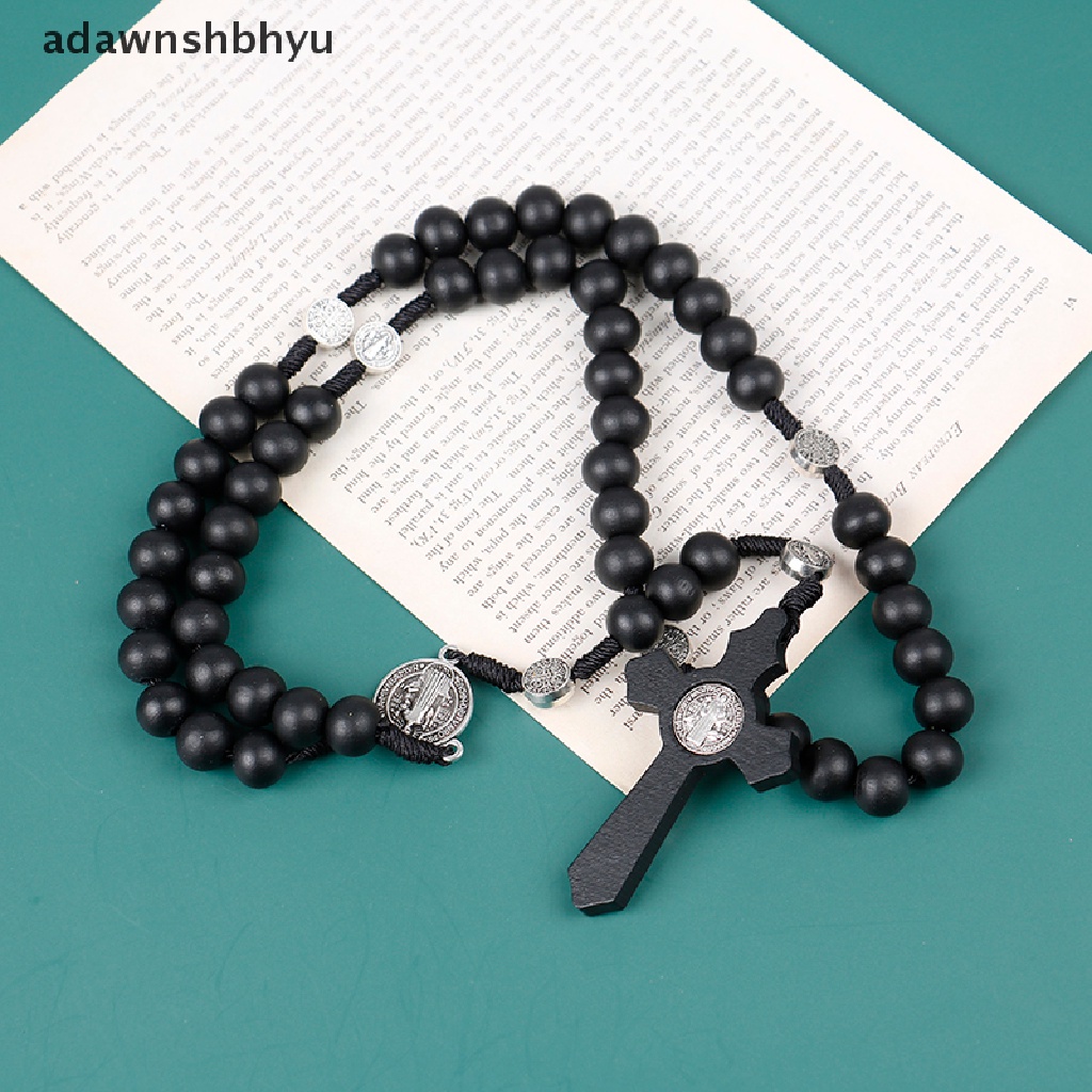 Adawnshbhyu Religi Salib Hitam Antik Rosario Liontin Yesus Santo Manik Kalung ID