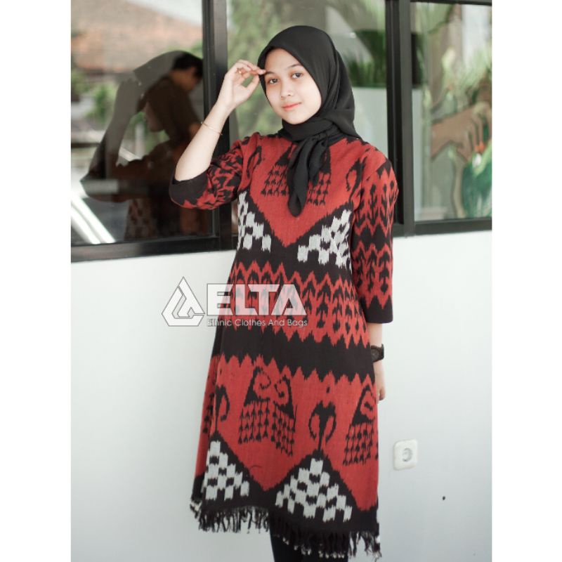 baju tenun dress ica hijab non hijab
