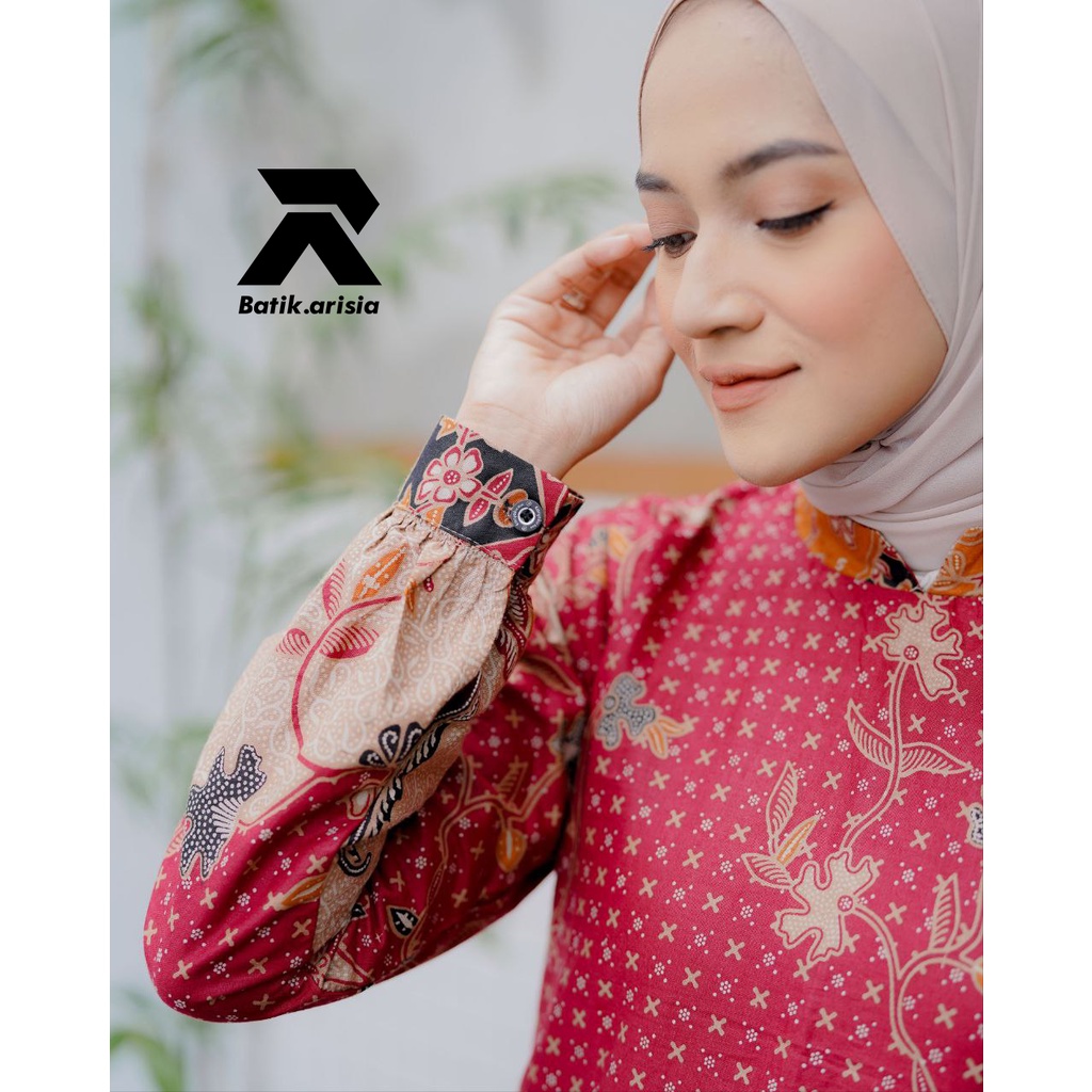 Tunik Batik Wanita Terbaru Seragam Batik Wanita Lengan Balon Baju Batik Wanita Modern Atasan Batik Wanita