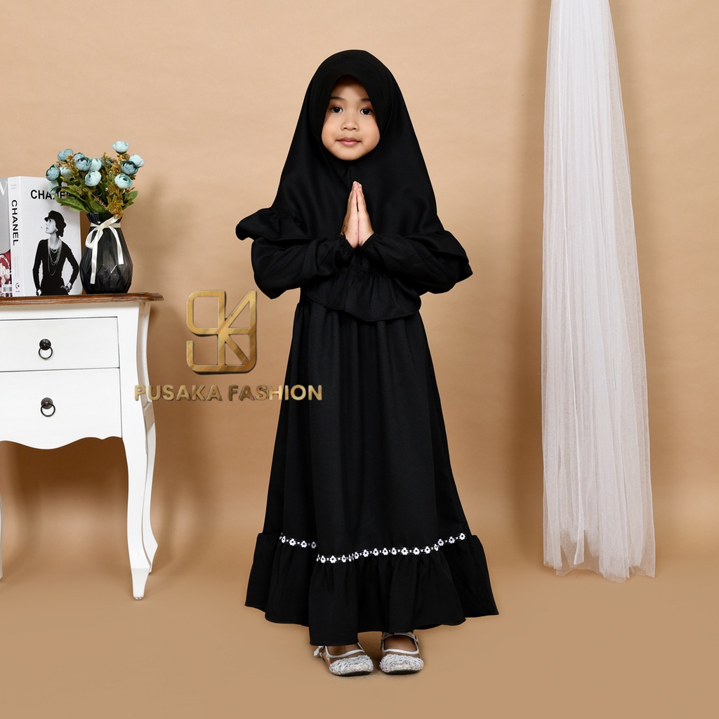 NAlSYA KIDS baju gamis anak perempuan muslim pakaian syari set hijab putih khimar modern murah ADA 6 WARNA BISA BUAT ANAK 2 SAMPAI 9 TAHUN fashion muslim kid warna putih hitam wardah moca lilac bata gaun anak muslim long dress mengaji manasik