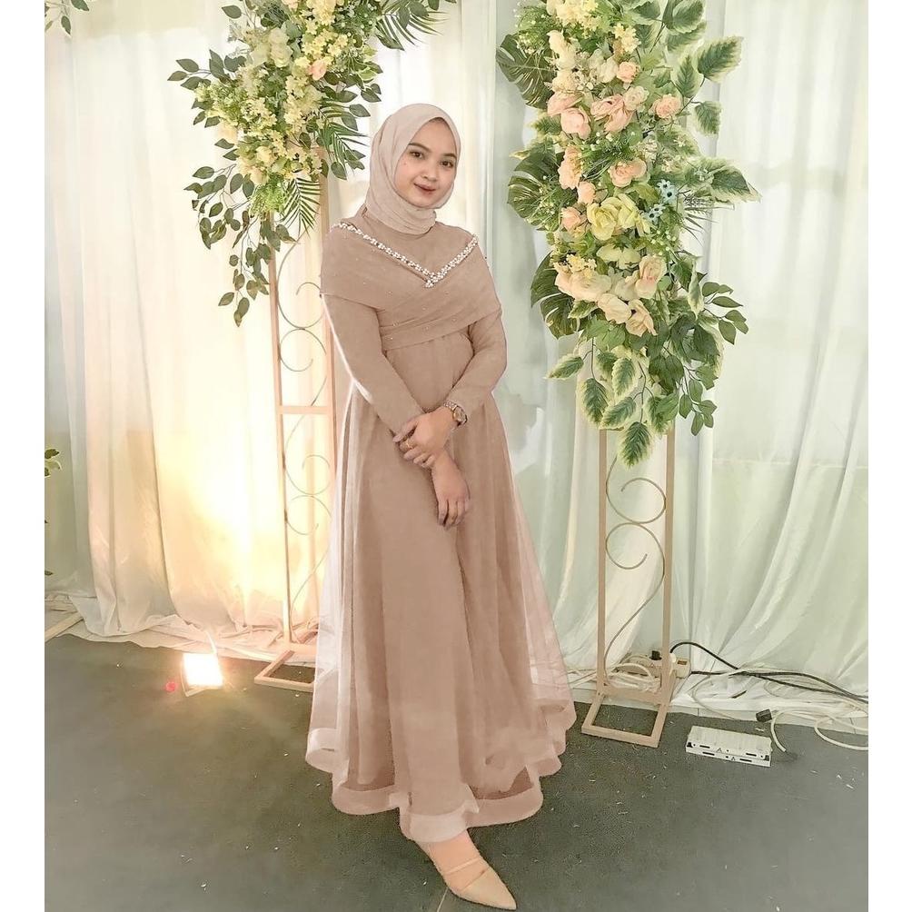 Hot - Gamis Pesta Brokat Corneli/ Maxy Dress Tutu Pricilla/ Gamis Sabrina Brokat Tile Mutiara Maxi K