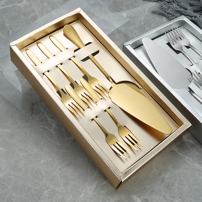 Mi.more 6pcs/set Cake Knife Fork Set Stainless Steel Dessert Cake Forks Silver Gold Cake Cutlery Fork For Mooncake