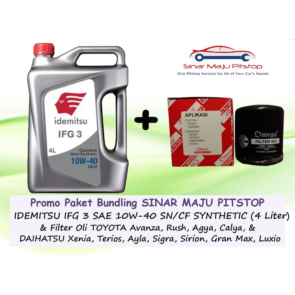 Paket Bundling Oli IDEMITSU 10W-40 SN/CF & Filter Oli Mobil TOYOTA AVANZA & RUSH & AGYA & CALYA