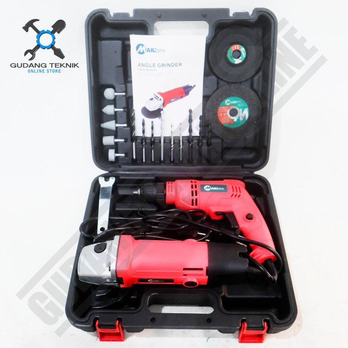 PAKET Mesin Gerinda Mesin Bor Tangan Listrik SET SH119 MAILTANK / Angle Grinder Electric Drill Grenda Bor Listrik Tangan SH-119 MAILTANK