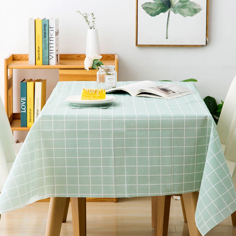 Taplak Meja Makan Aesthetic Anti Air Alas Meja Ruang Tamu Kotak kotak ESTETIK Plastik PEVA Table Cloth Waterproof