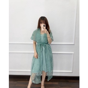 Baju Dress Pesta Wanita Wedding Dress Dress Pesta Brukat Polos warna Sage Green Dress Natal Dress Er