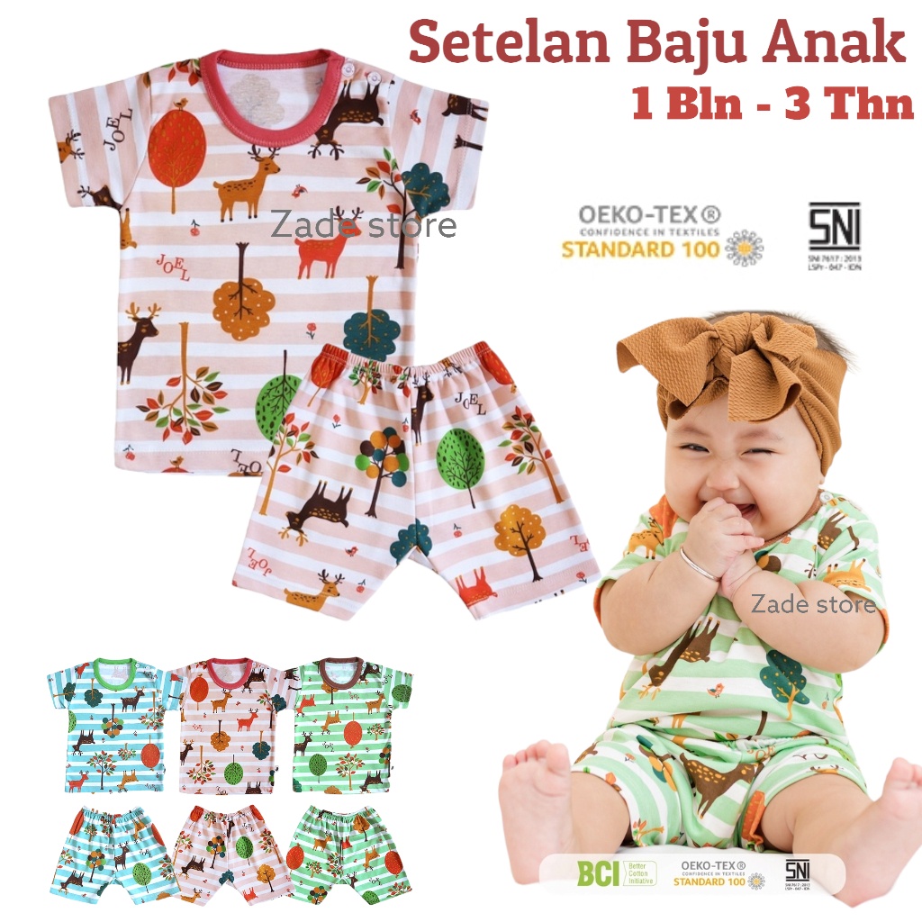 Setelan baju anak lengan pendek SNI PREMIUM JOEL set baju bayi celana pendek oblong piyama baju harian kancing pundak