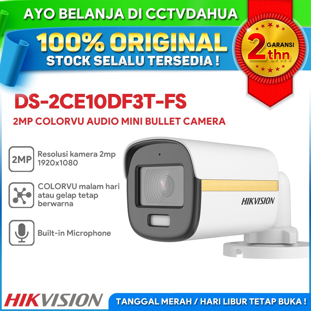 HIKVISION DS-2CE10DF3T-FS 2MP COLORVU BUILT-IN MIC FIXED BULLET CAMERA