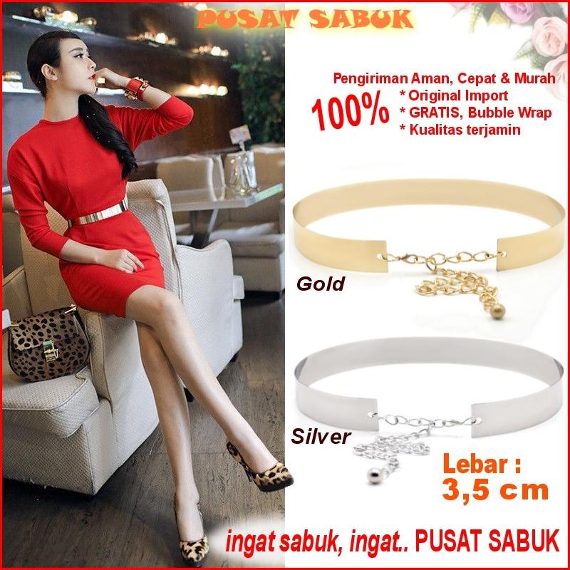 [BISA BAYAR DITEMPAT] Gesper Cewek Ikat Tali Pinggang Plat GOLD Fashion Wanita Sabuk Obi Belt Besi E