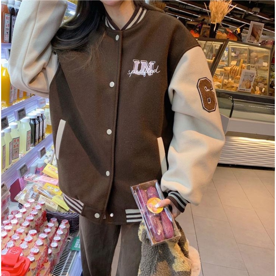 Jacket Baseball GO PARTY IN 1980 Sweater Varsity Pria Wanita Oversize Bahan FLEECE OOTD Korean Look Kasual Santai