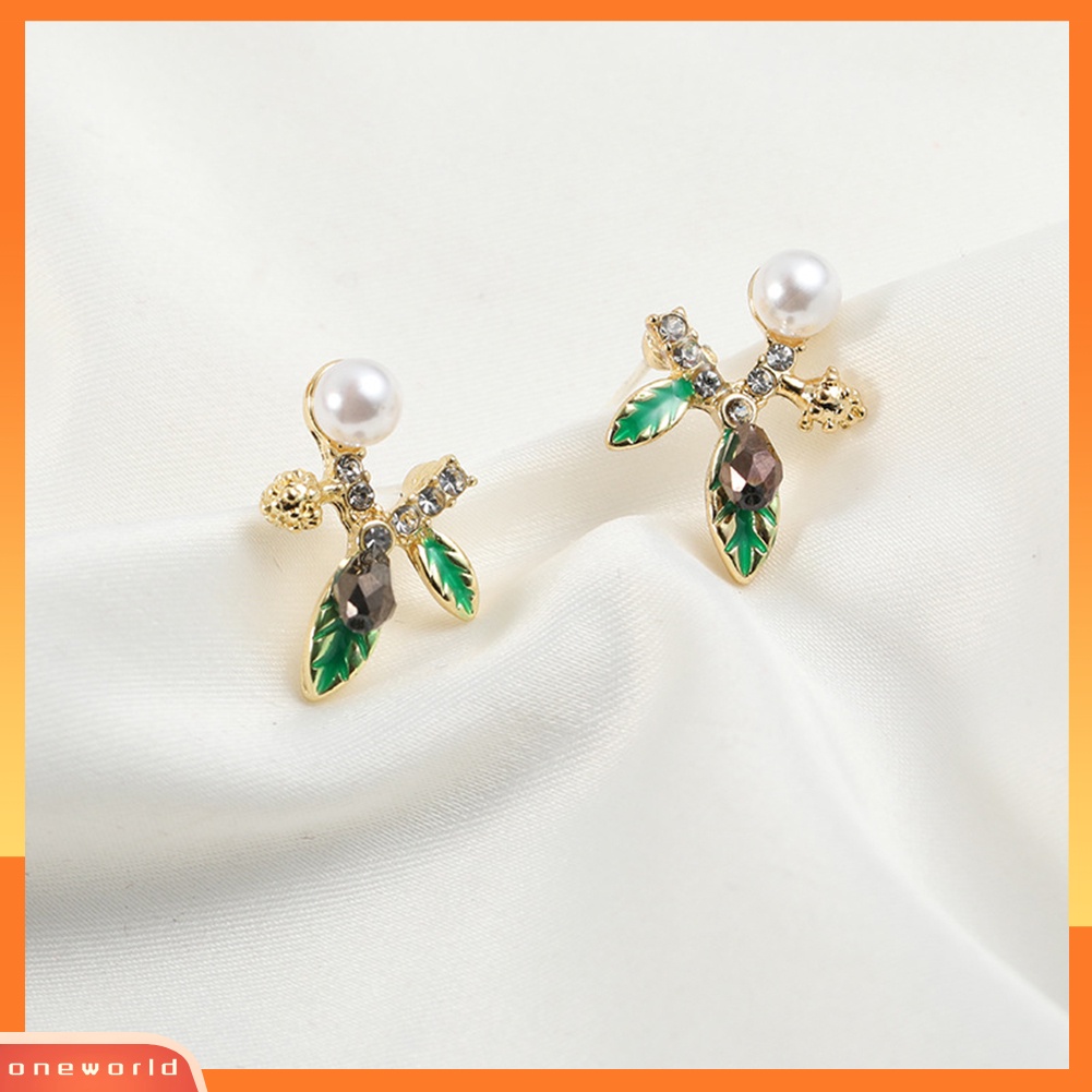 [WONE] Fashion Wanita Bertunas Berlian Imitasi Mutiara Imitasi Hias Telinga Stud Anting Perhiasan Hadiah