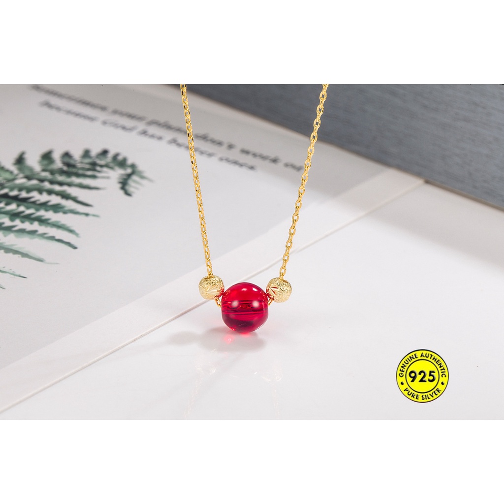 18k Emas Jequirity Bean Red Lucky Beads Kalung Perempuan U1139