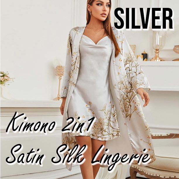 CJSW-7010 TINO TINO Kimono 2 in 1 Satin silk/Baju Tidur Sexy Lingerie Wanita / Sleepwear Lingerie Kimono / Seserahan