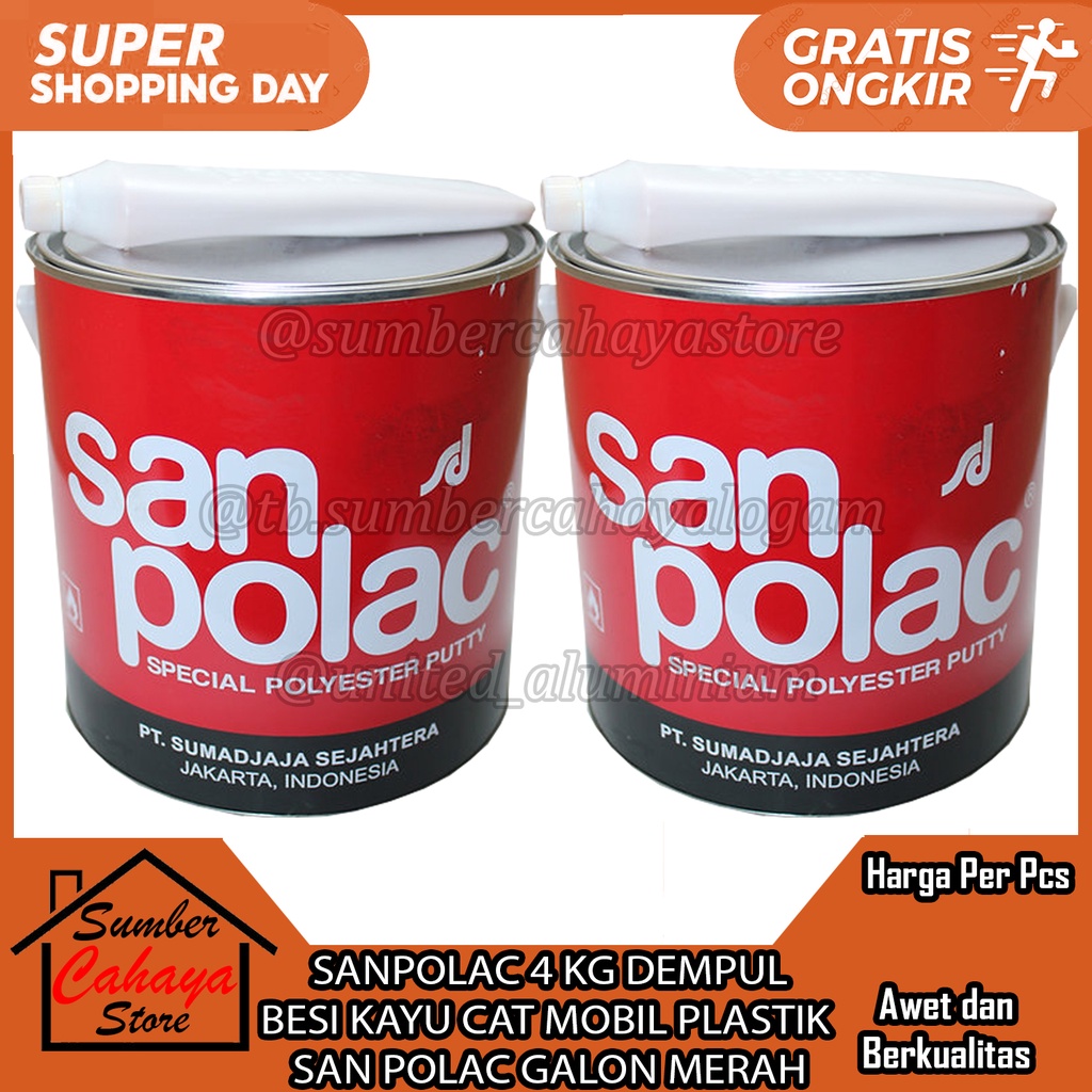 Jual SANPOLAC 4 KG DEMPUL BESI KAYU CAT MOBIL MOTOR PLASTIK SAN POLAC